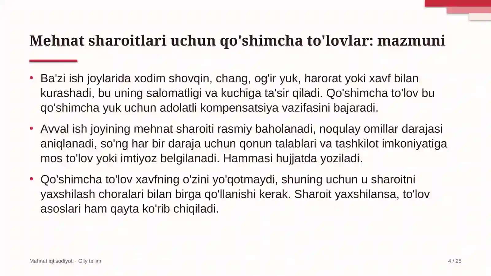 Kon-metallurgiya kombinatlarida mehnat sharoitlari uchun qo'shimcha to'lovlarni belgilash 4