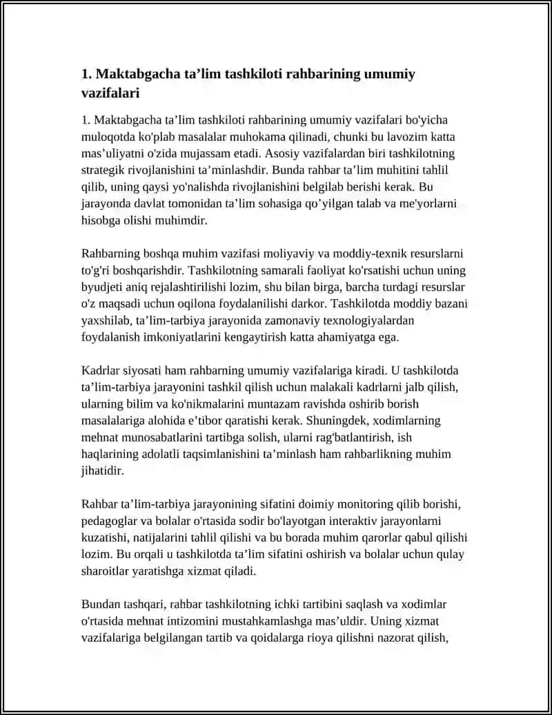 MUDIRA MAKTABGACHA TAʼLIM TASHKILOTI RAHBARI VAZIFASI 4