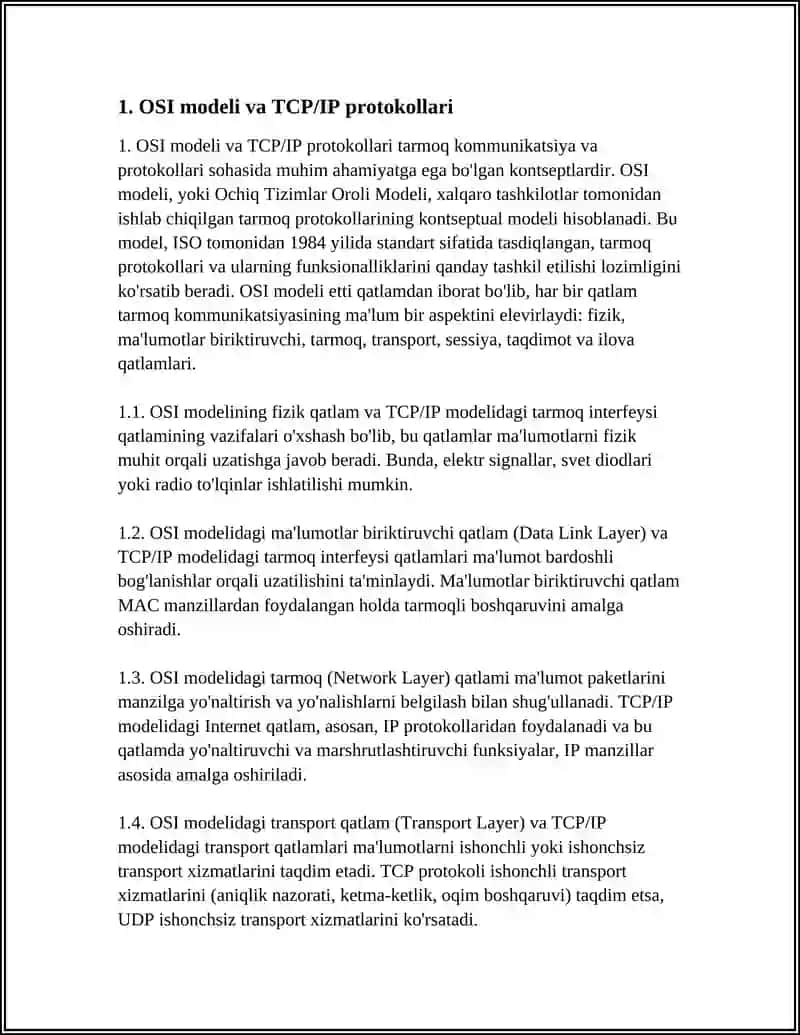 TARMOQ STANDARTLARI, PROTOKOLLARI VA XIZMATLARI. INTERNET TARMOG'IGA BOG'LANISH USULLARI. WEB-SERVIS XIZMATLARI 4