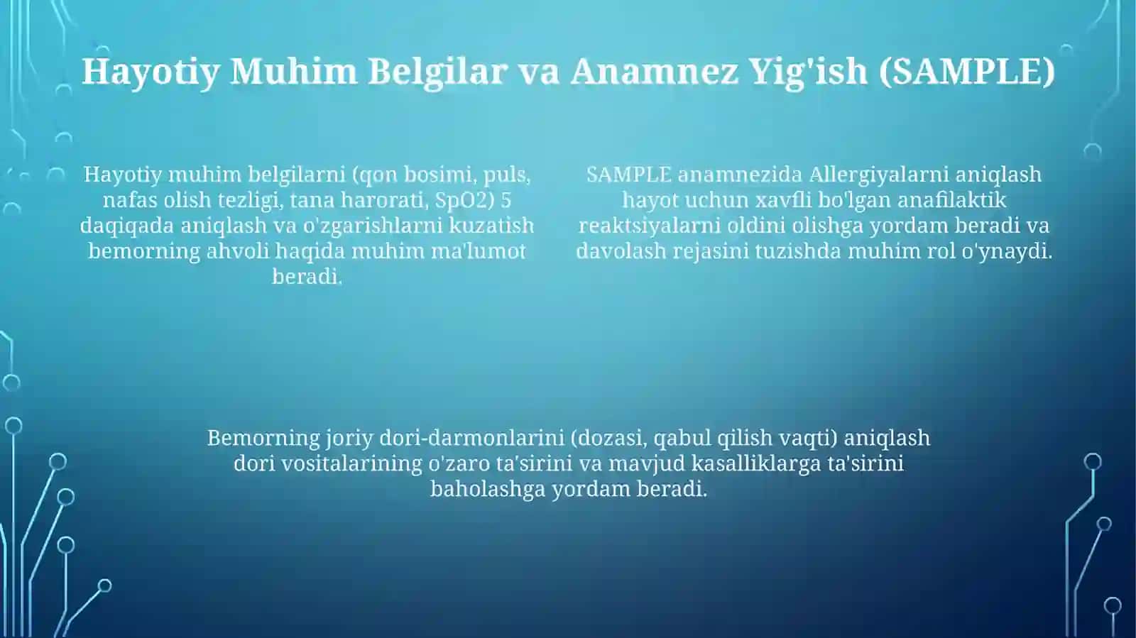 Shoshilinch holatlarda be morninga hvolini baholash 4