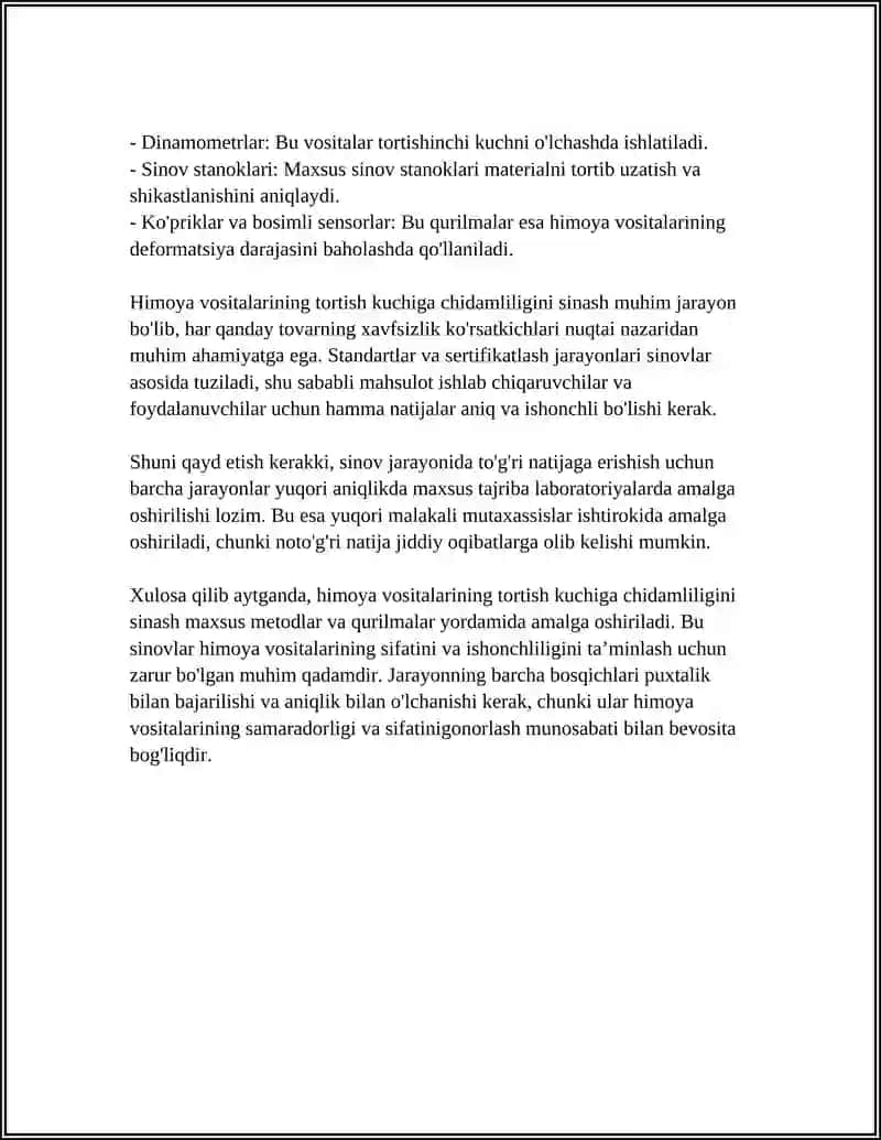 HIMOYA VOSITALARINI SINASH. MEXANIK SINOVLAR 4