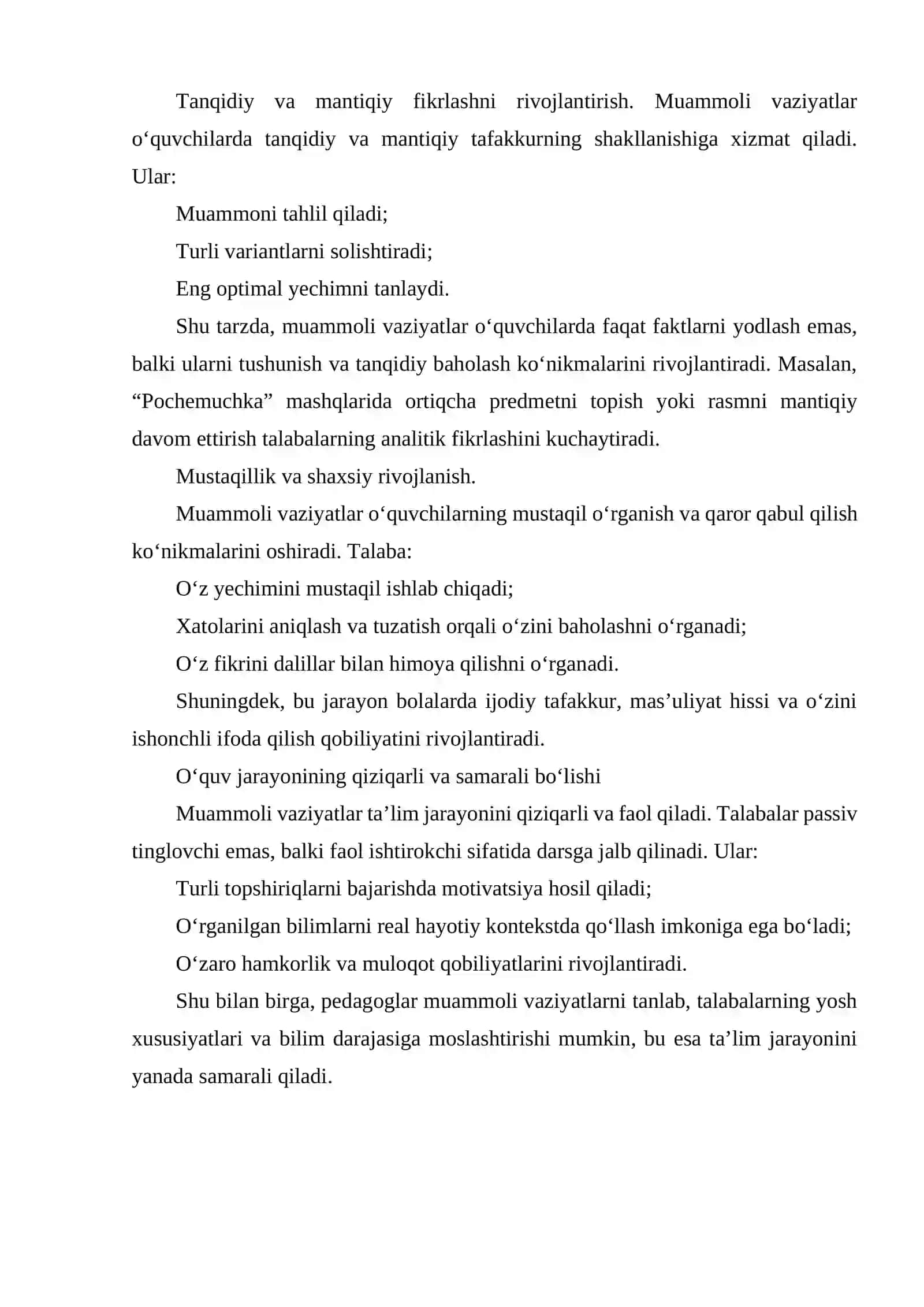 MUAMMOLI VAZIYAT VA O'QUV MASALASI 4