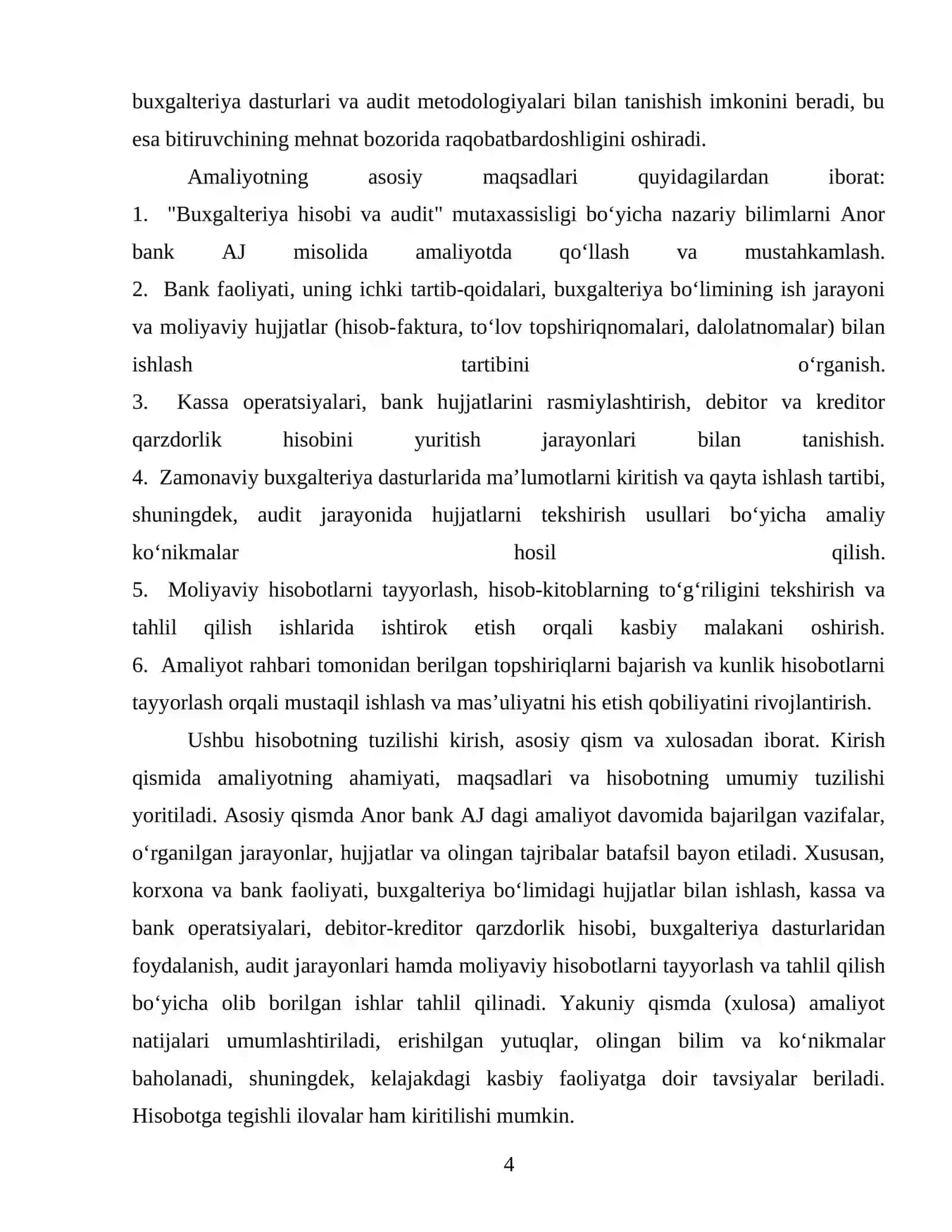 “Anor bank” Aksadorlik Jamiyatida Buxgalteriya xisobi va Audit amalyoti 4