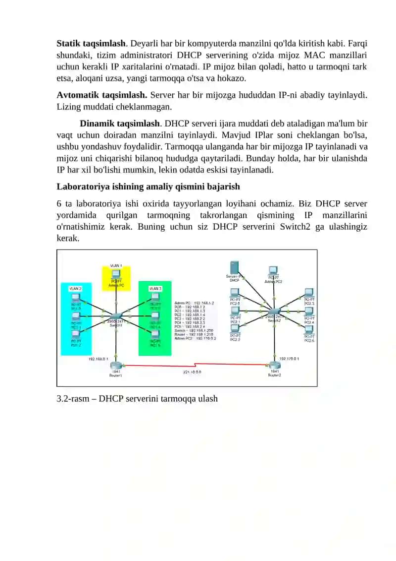 DHCP ishlash tamoyili ,cisco packet trecerda dhcp sozlash 4