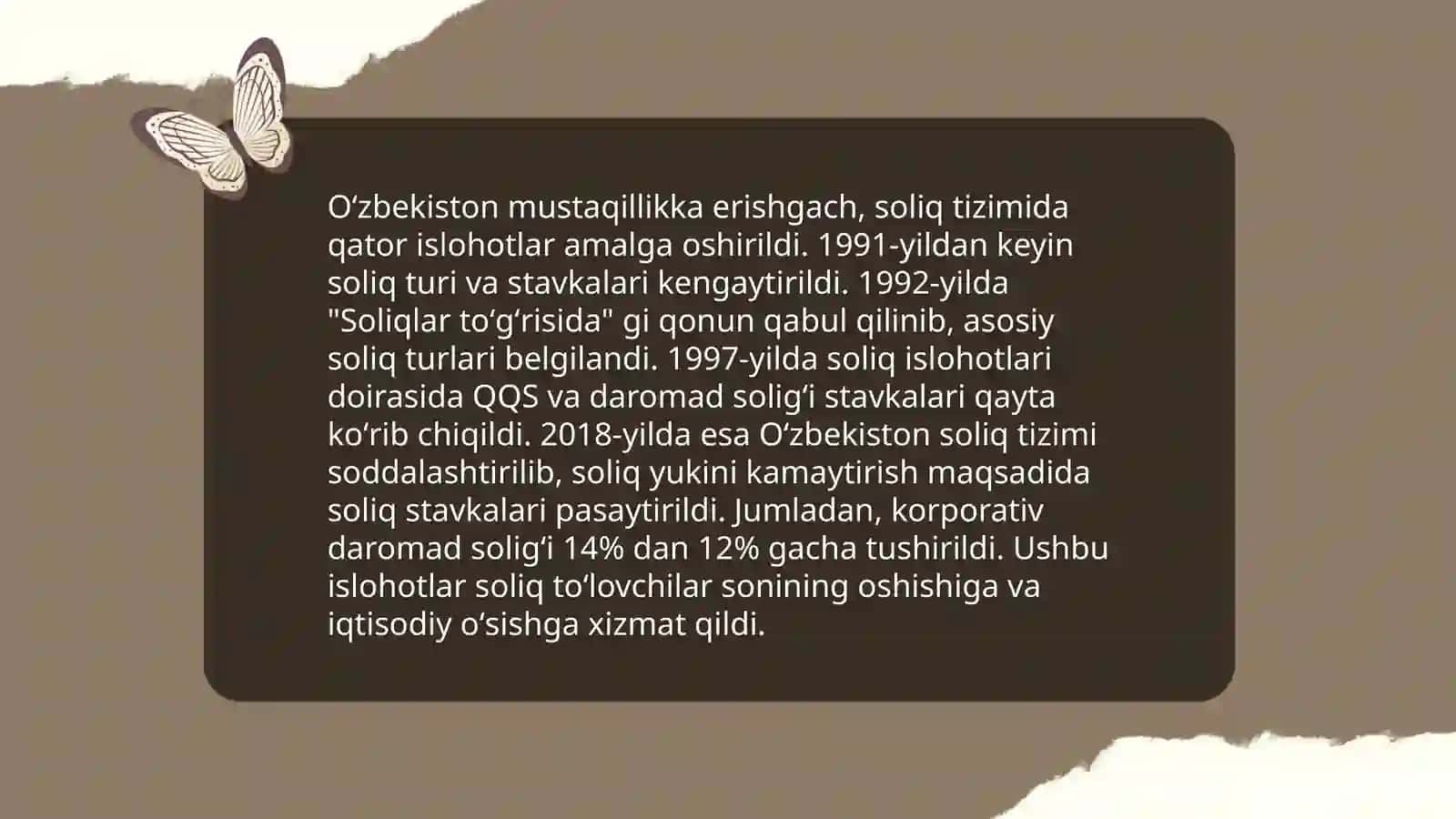 O'zbekiston Respublikasining soliq tizimining shakllanish bosqichlari 4
