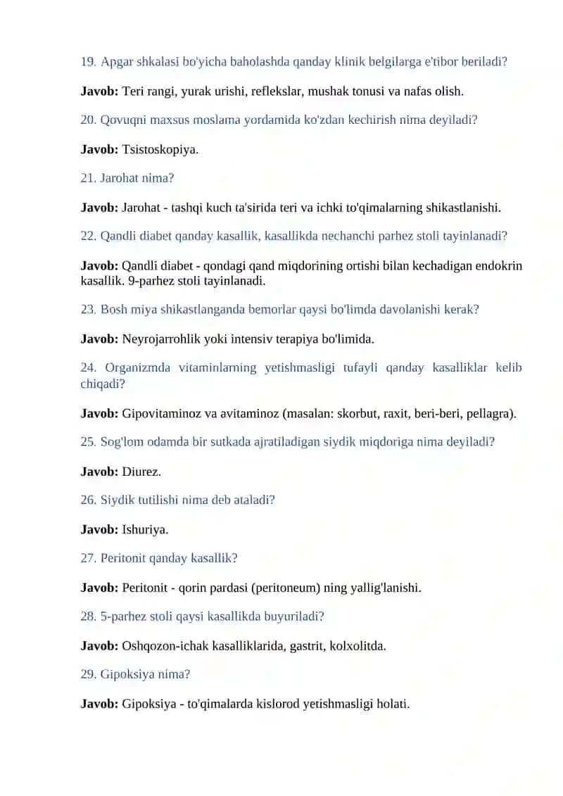 ARGOS TIBBIYOT HODIMLARI UCHUN ARGOS SUHBAT JAVOBLARI 4