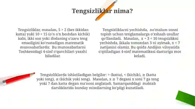 Tengsizliklar bilan misollar 4