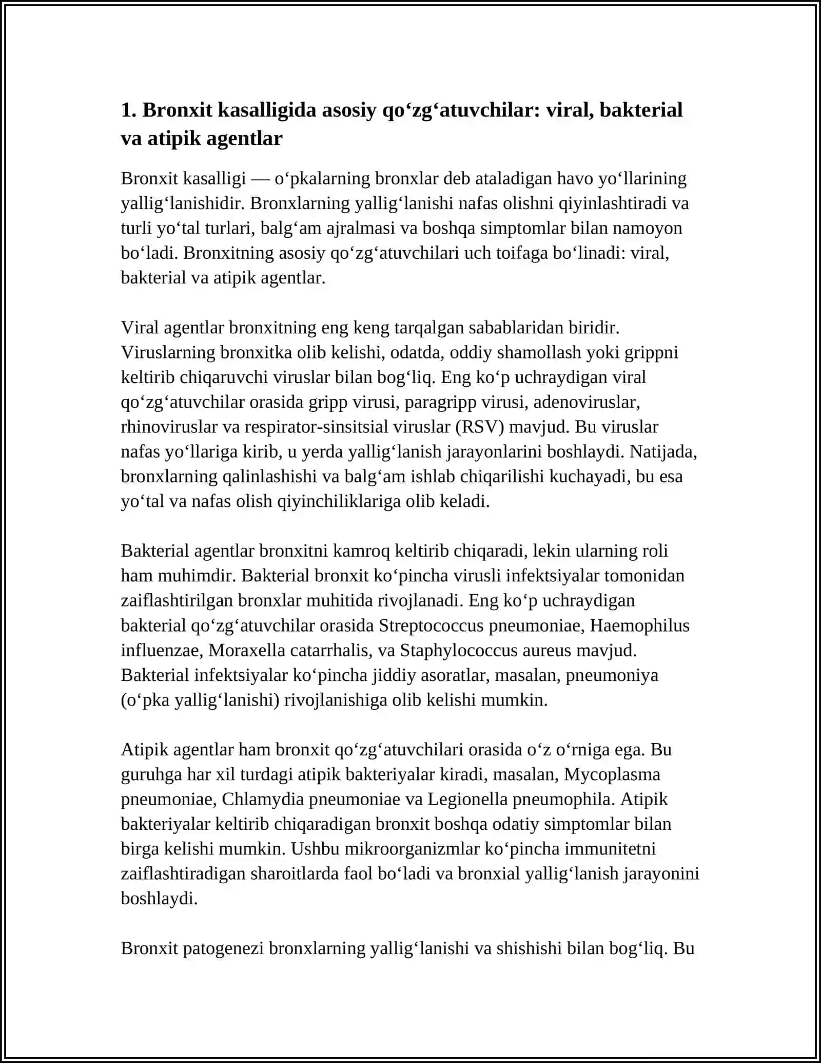 BRONXIT KASALLIGINING QO‘ZG‘ATUVCHILARI, PATOGENEZ VA LABORATORIYA TASHXISI 4