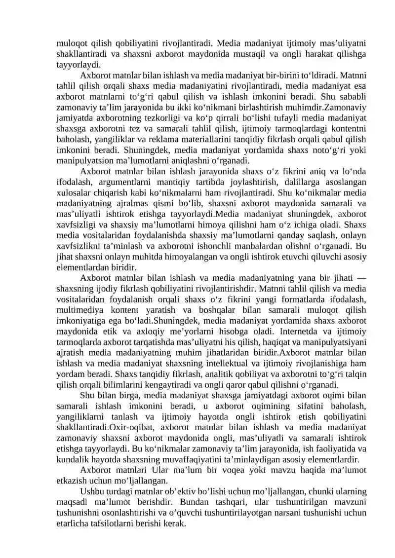 Referat Axborot matnlar bilan ishlash va media madaniyat 4