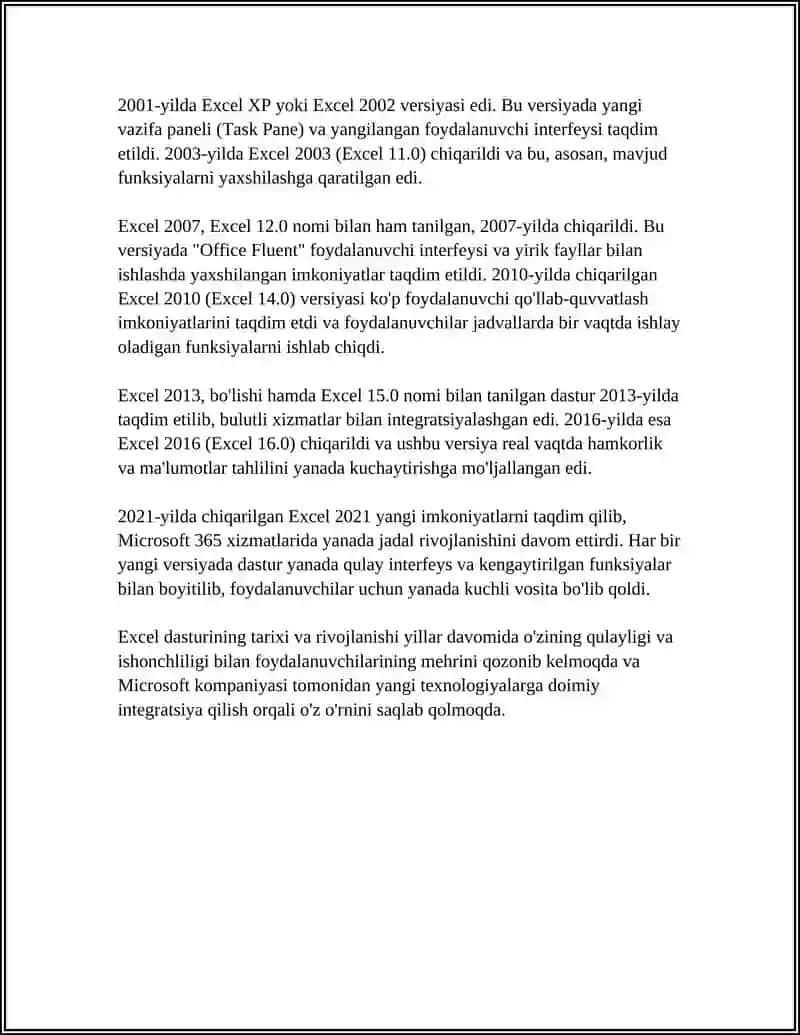 EXCEL DASTURI HAQIDA REFERAT 4