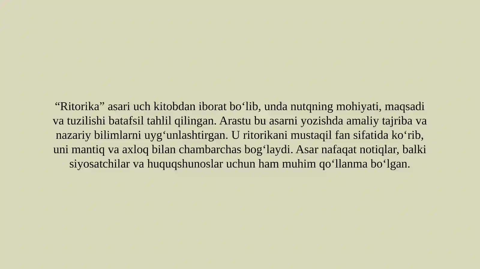 Arastuning "Ritorika" asari haqida ma'lumot 4