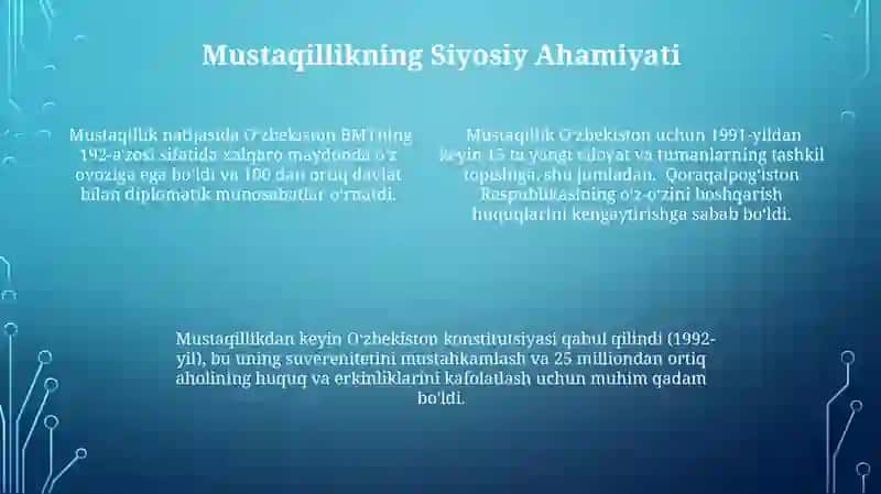 Mustaqillik Oʻzbekiston Respublikasining tashkil topishi va uning ahamiyati 4