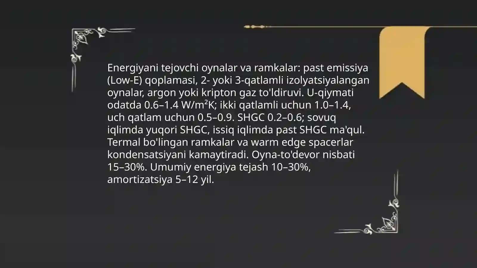 Energiya samarador uylar. Yashil standartlar 4