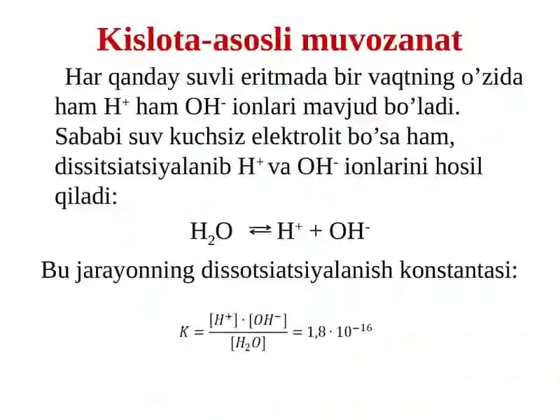 KISLOTA ASOSLI MUVOZANAT. BUFER SISTEMALAR 4