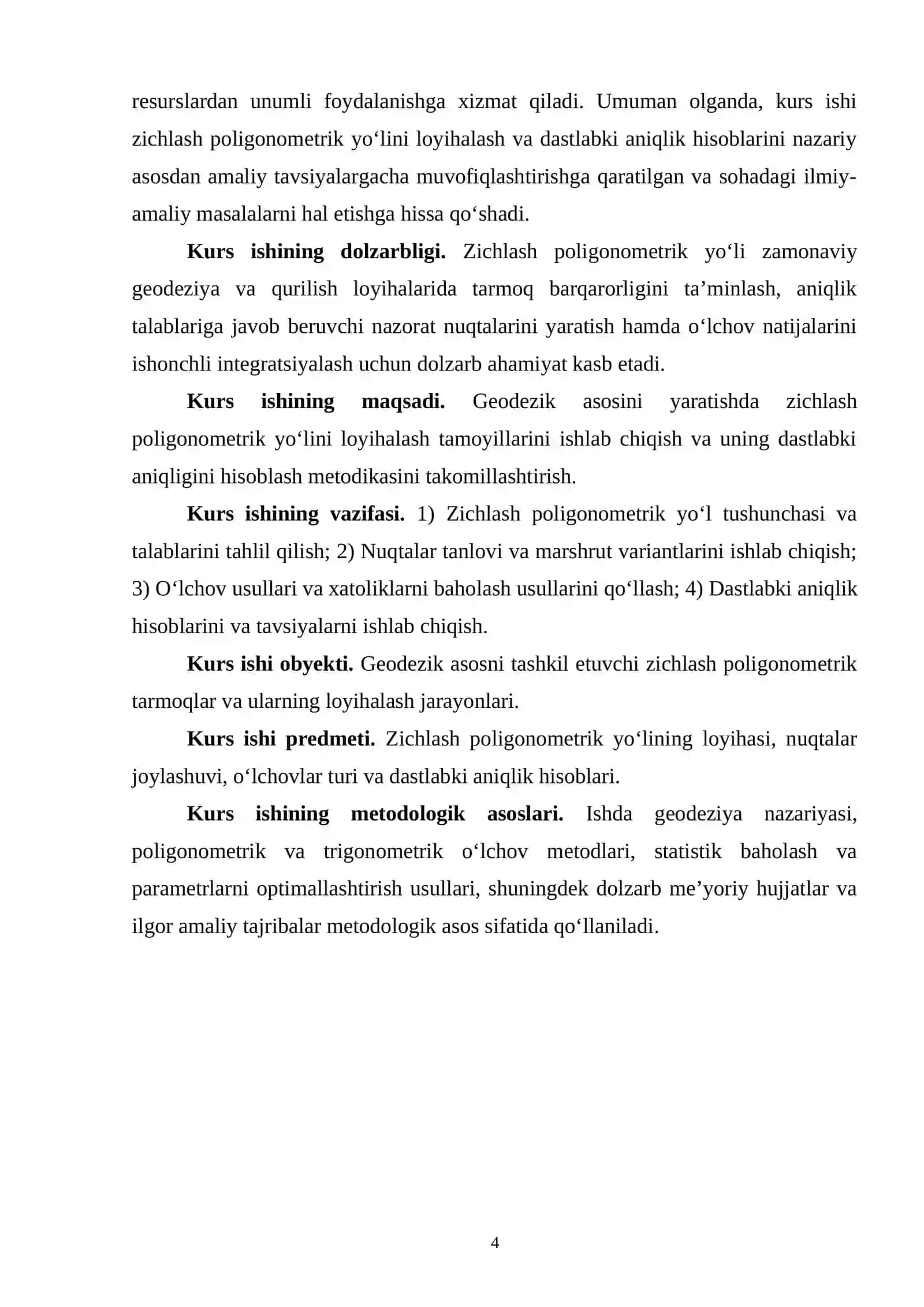 GEODEZIK ASOSINI YARATISHDA ZICHLASH POLIGONOMETRIK YO'LINI LOYHALASH VA ANIQLIGINI DASTLABKI HISOBLASH 4