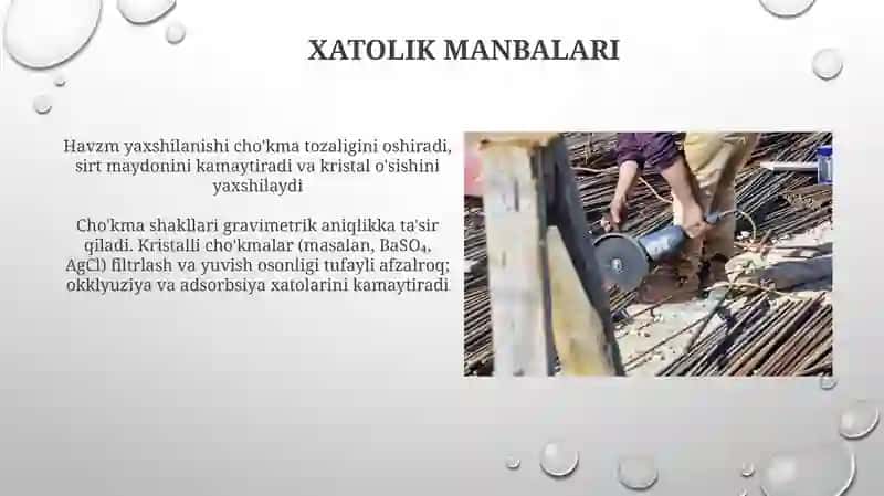 Gravimetrik metod metridlari choʻkma shakllari 4