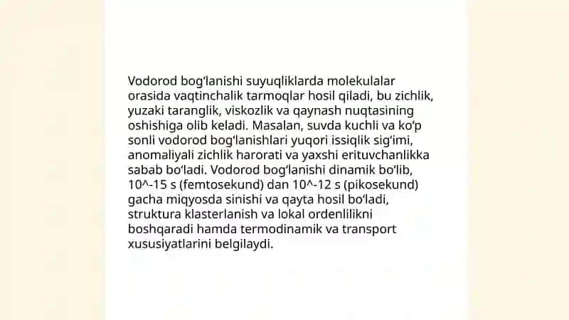 Suyuqliklar molekulyar tuzulishning xususiyatlari 4