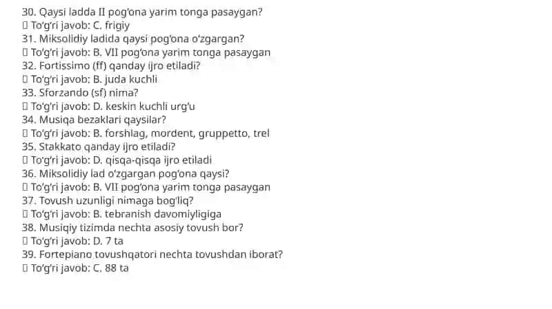 Musiqa nazariyasi va solfedjio – Yakuniy nazorat testlari 4