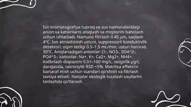 Tuproq va suvdagi ion bog'lanishi ifloslovchi moddalarni aniqlash 4