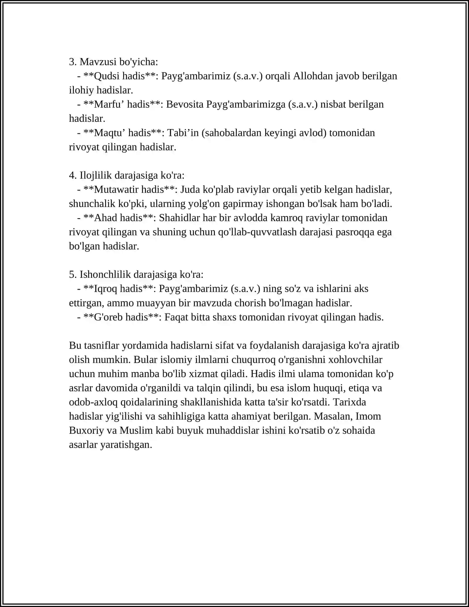 HADIS VA UNING ISLOM DINIDA TUTGAN OʻRNI 4