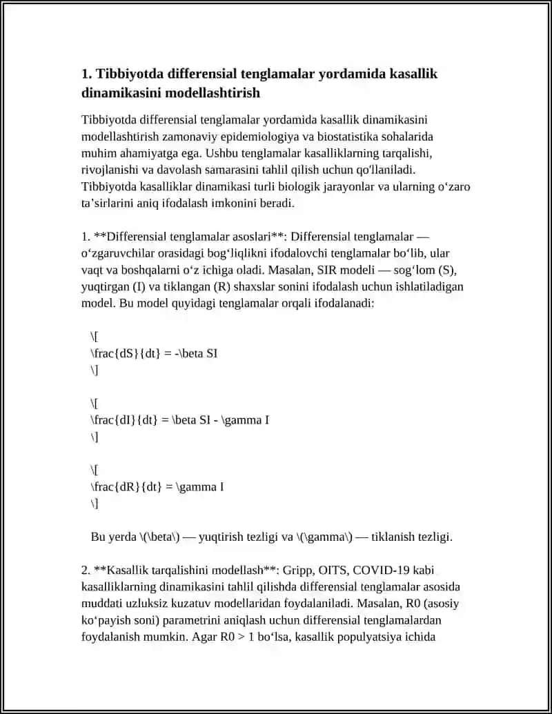 TIBBIYOTDA MATEMATIK MODELLASHTIRISH USLUBLARINI OʻRGANISH 4