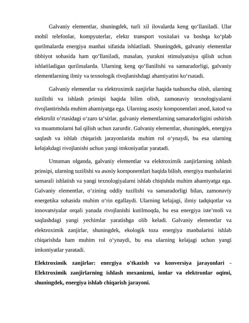 Galvaniy elementlar va elektroximik zanjirlarning ishlash prinsipi 4