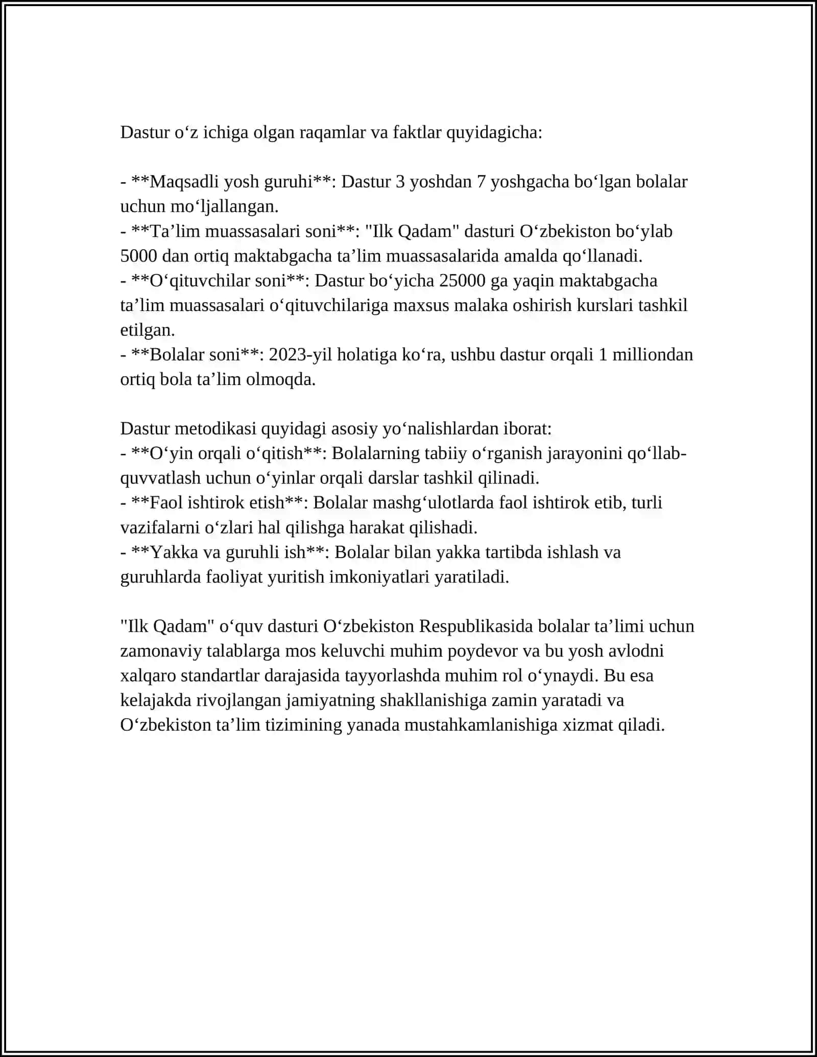 "ILK QADAM" O’QUV DASTURI 4
