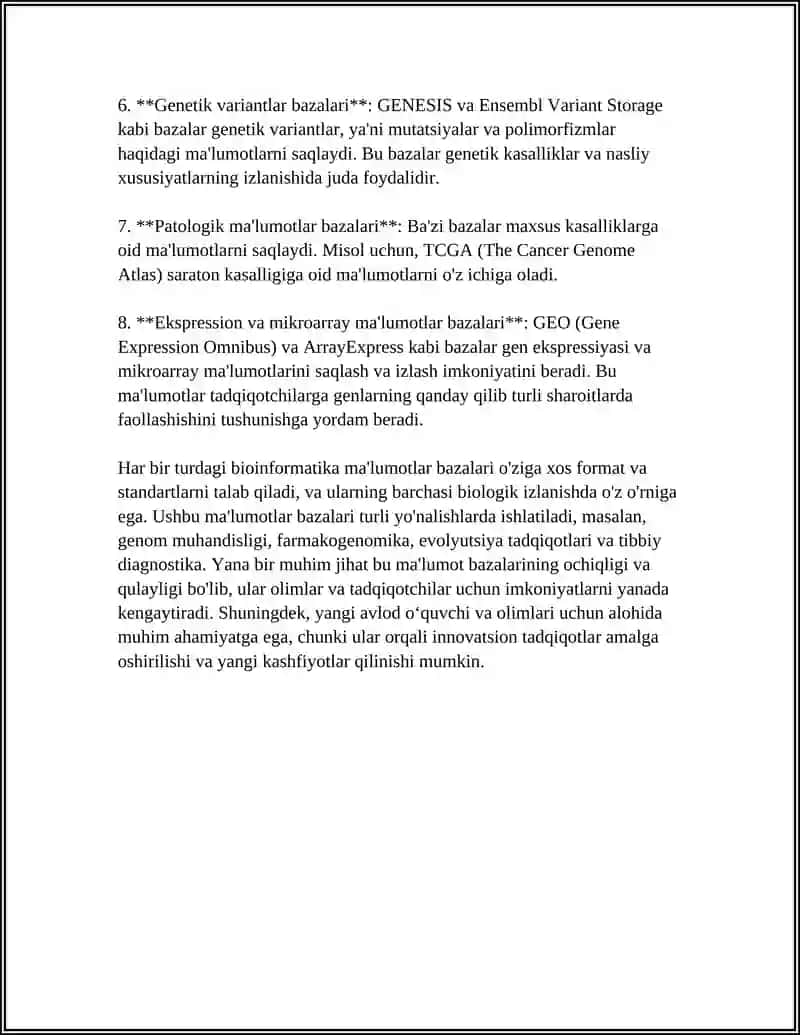 BIOINFORMATIKA VA BIOMEXANIKA FANIDAN 4
