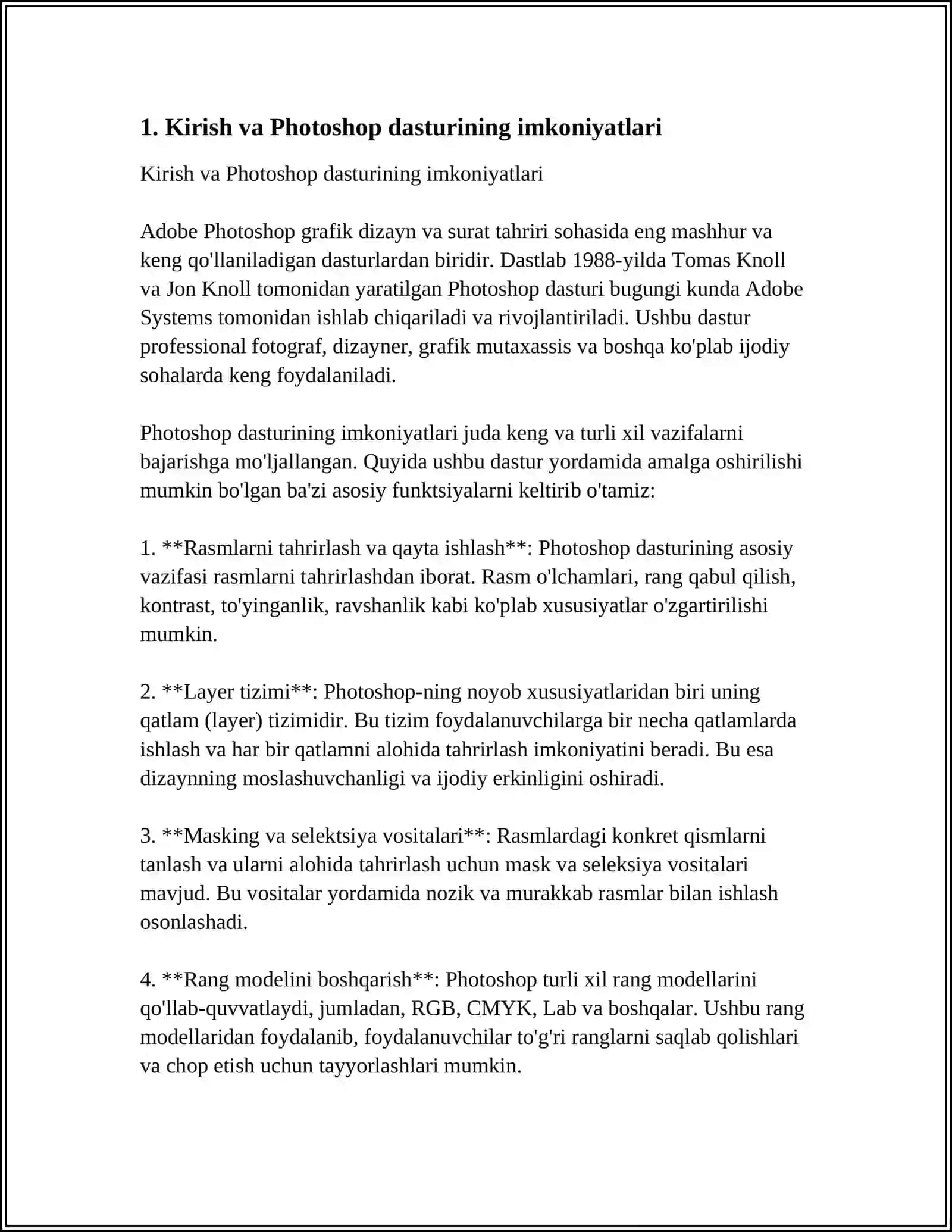 ADOBE PHOTOSHOP DASTURLARIDA ISHLASH 4