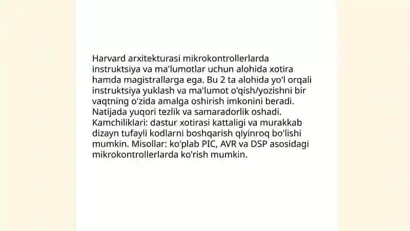 Mikrokontrollerlar arxitekturasi turlari 4