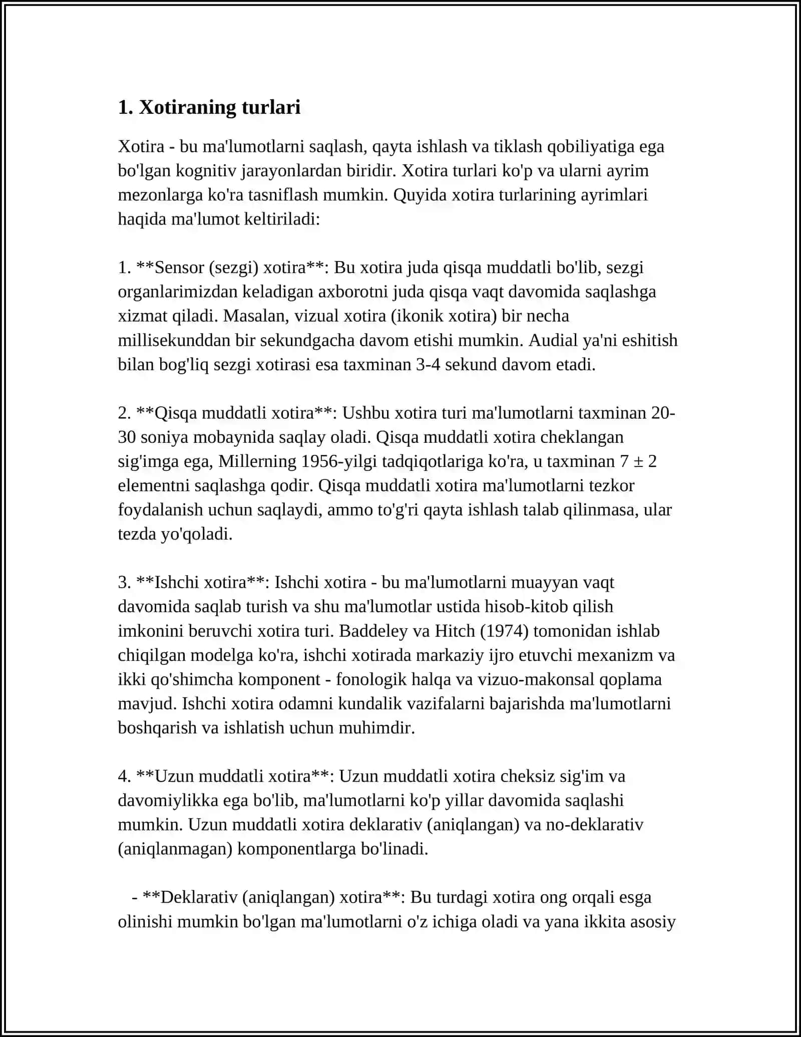 Xotira Turlari 4