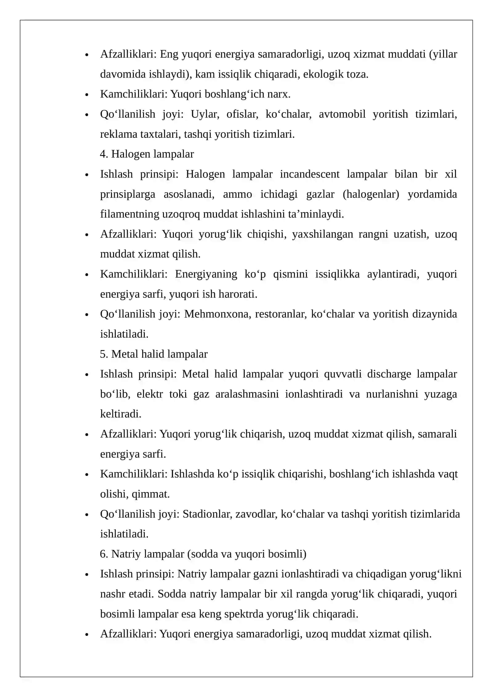 Yorug’lik manbayi yoritish turini tanlash 4