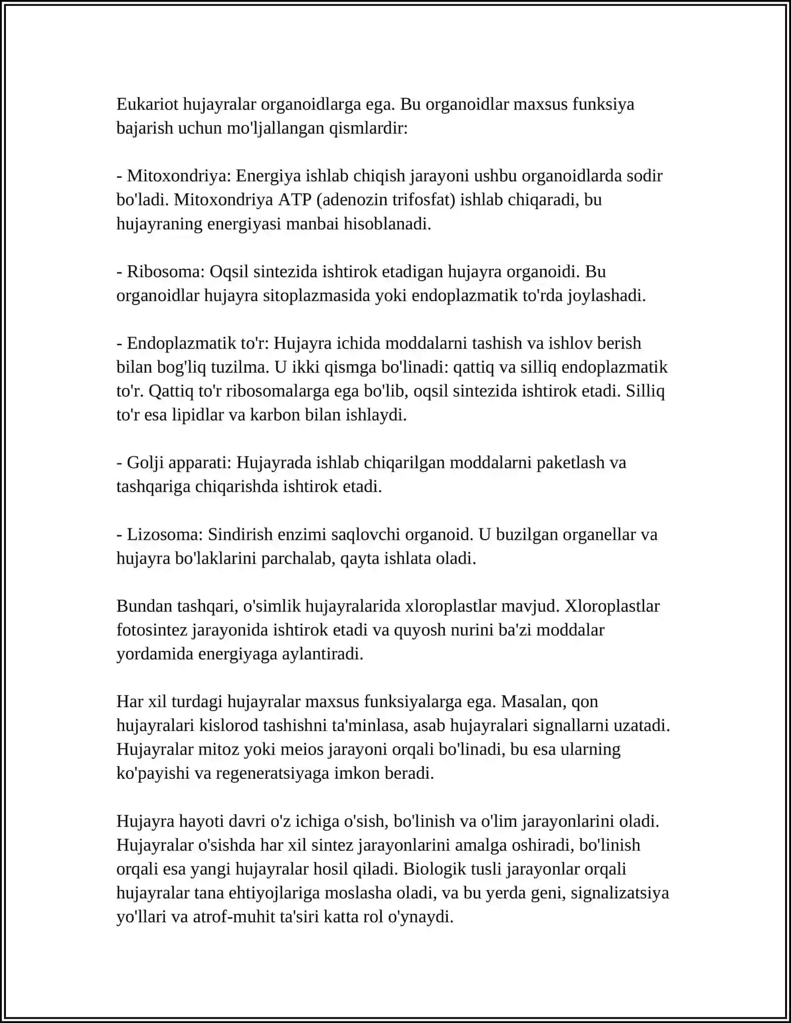 Hujayra va uning tuzilishi 4