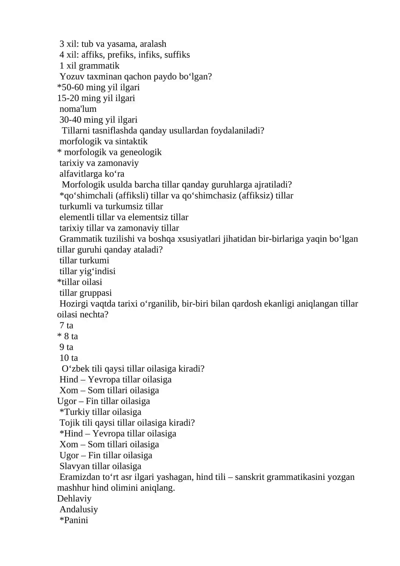 «Tilshunoslik asoslari» fanidan test savollari 4
