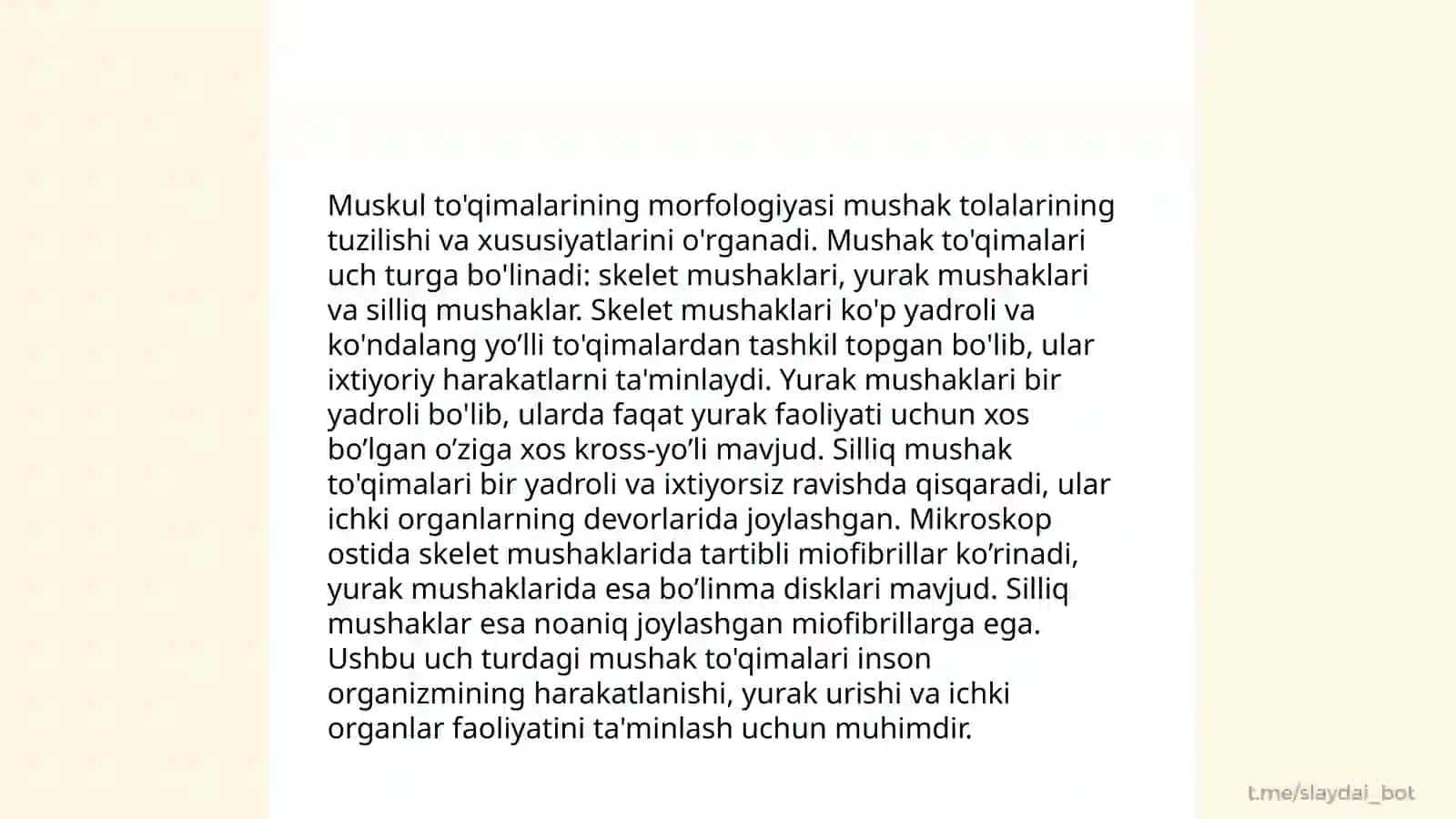 Go'shtning yangiligini aniqlash. Muskul to'qimalarining tuzilishini aniqlash 4