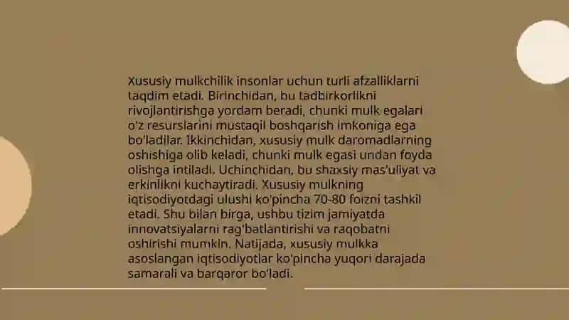 IQTISODIY ISLOHOTLAR, XUSUSIY MULKCHILIKNING SHAKLLANISHI 4