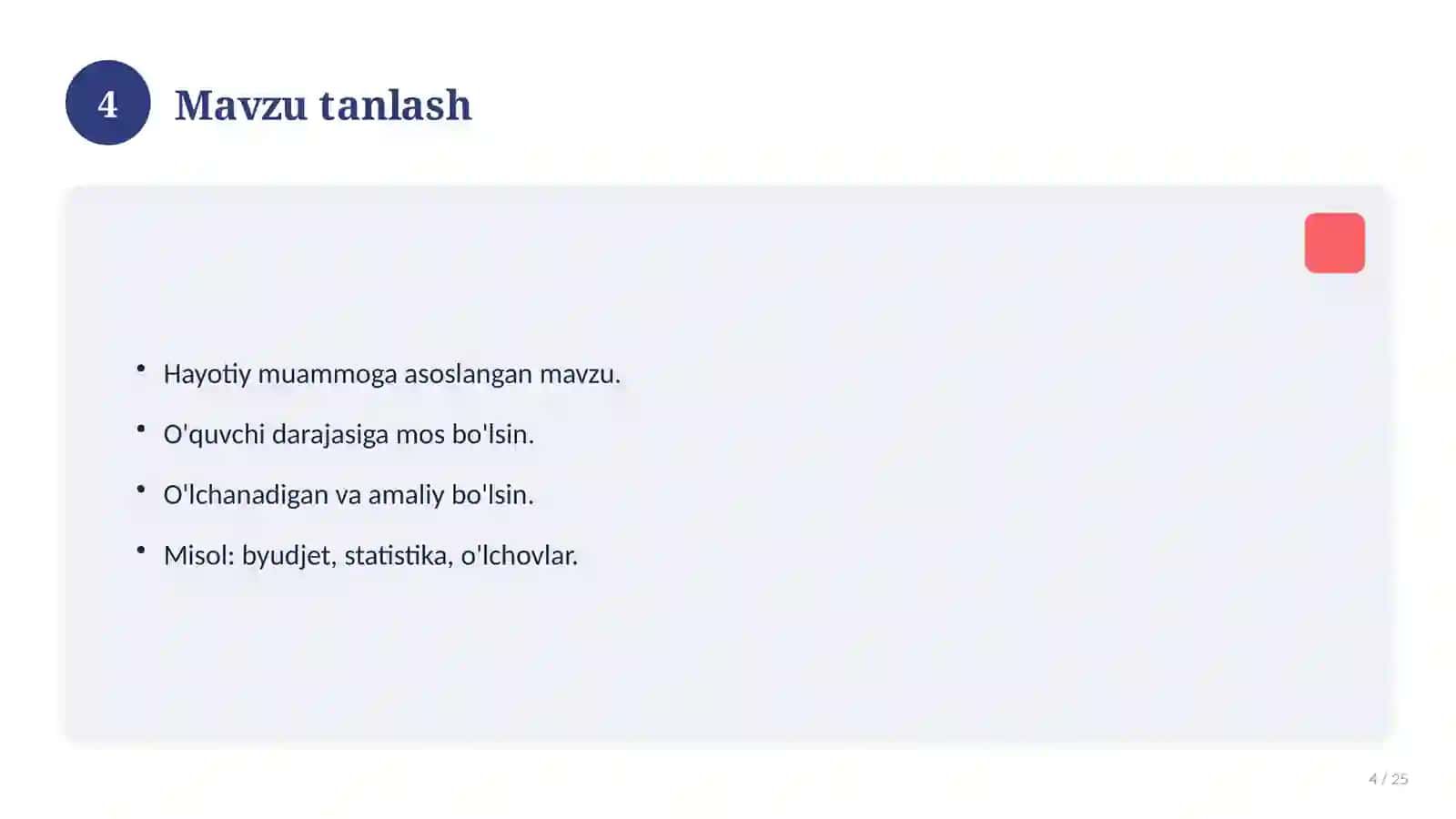 7-sinf matematika fanidan Loyiha ish 4