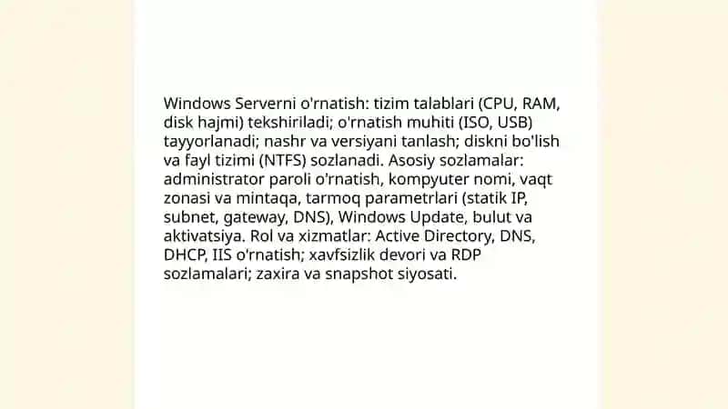 Tarmoq operatsion tizimlari (Windows server OT oilasi misolida) 4