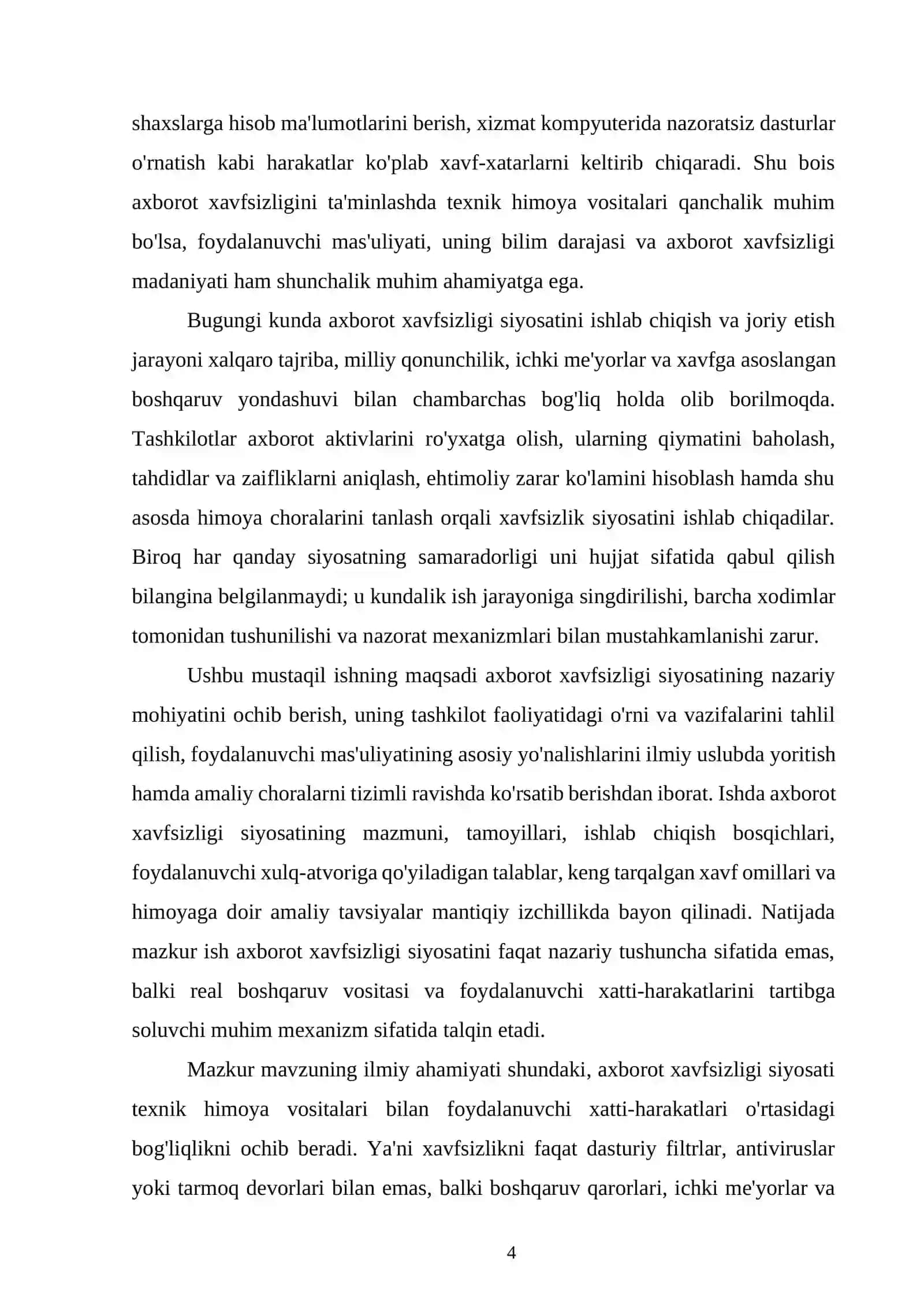 AXBOROT XAVFSIZLIGI SIYOSATI VA FOYDALANUVCHI MASʼULIYATI 4