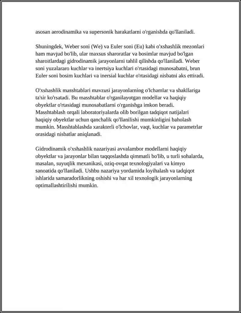 GIDRODINAMIK O'XSHASHLIK NAZARIYASI 4