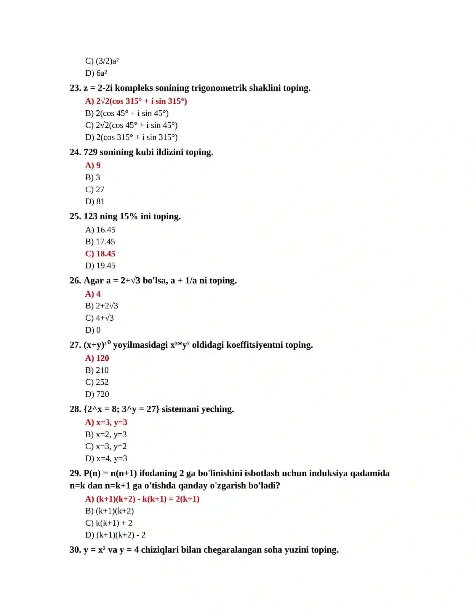 MATEMATIKA FANIDAN TEST TO'PLAMI 500 TA 4