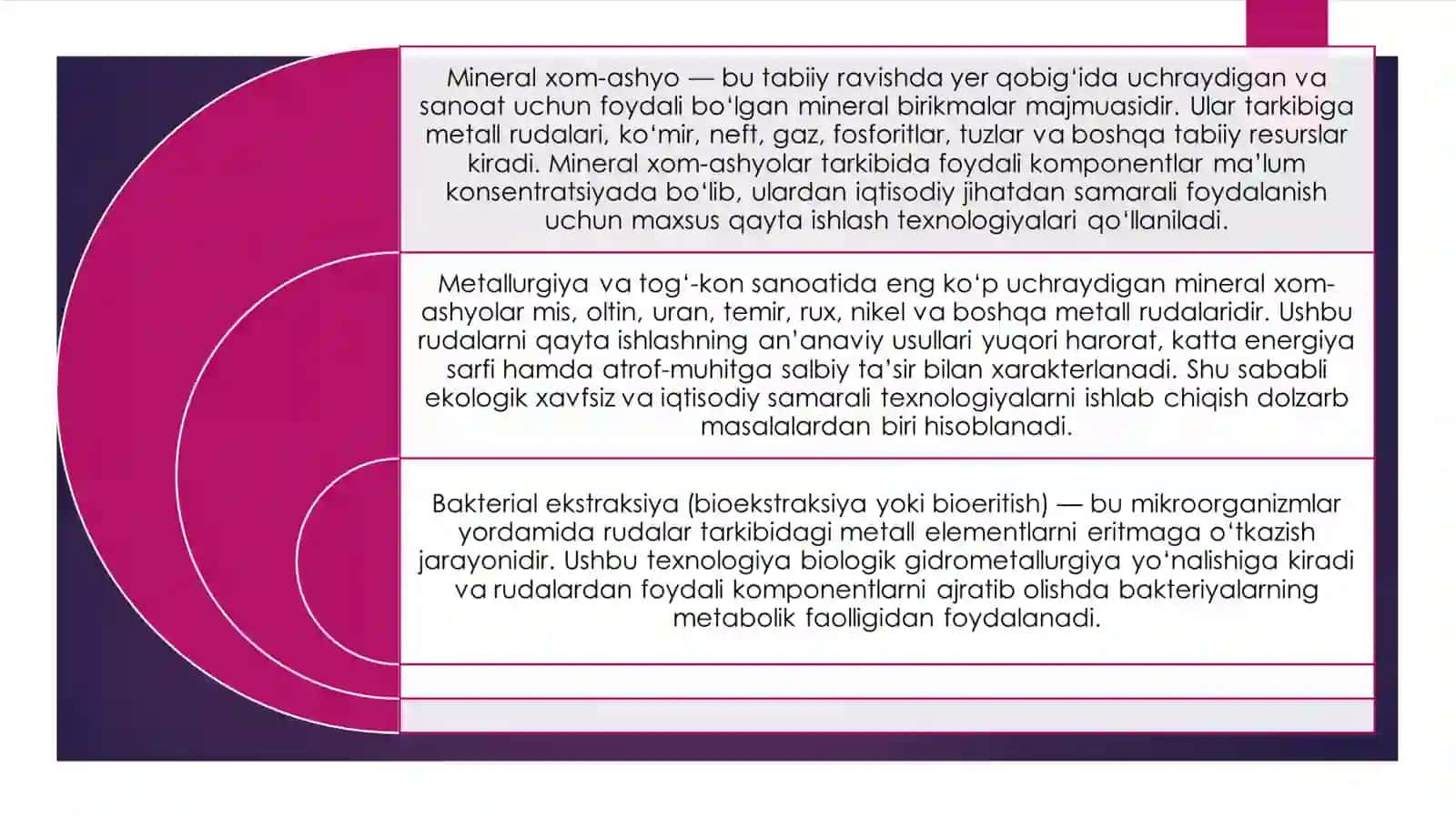 Mineral xom-ashyolarning bakterial ekstrakstiya usullari. 4