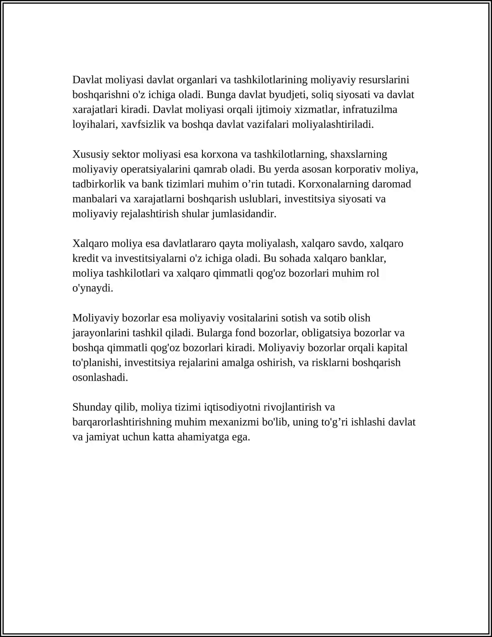 Moliya tizimi va uning tarkibiy bo'g'inlari 4