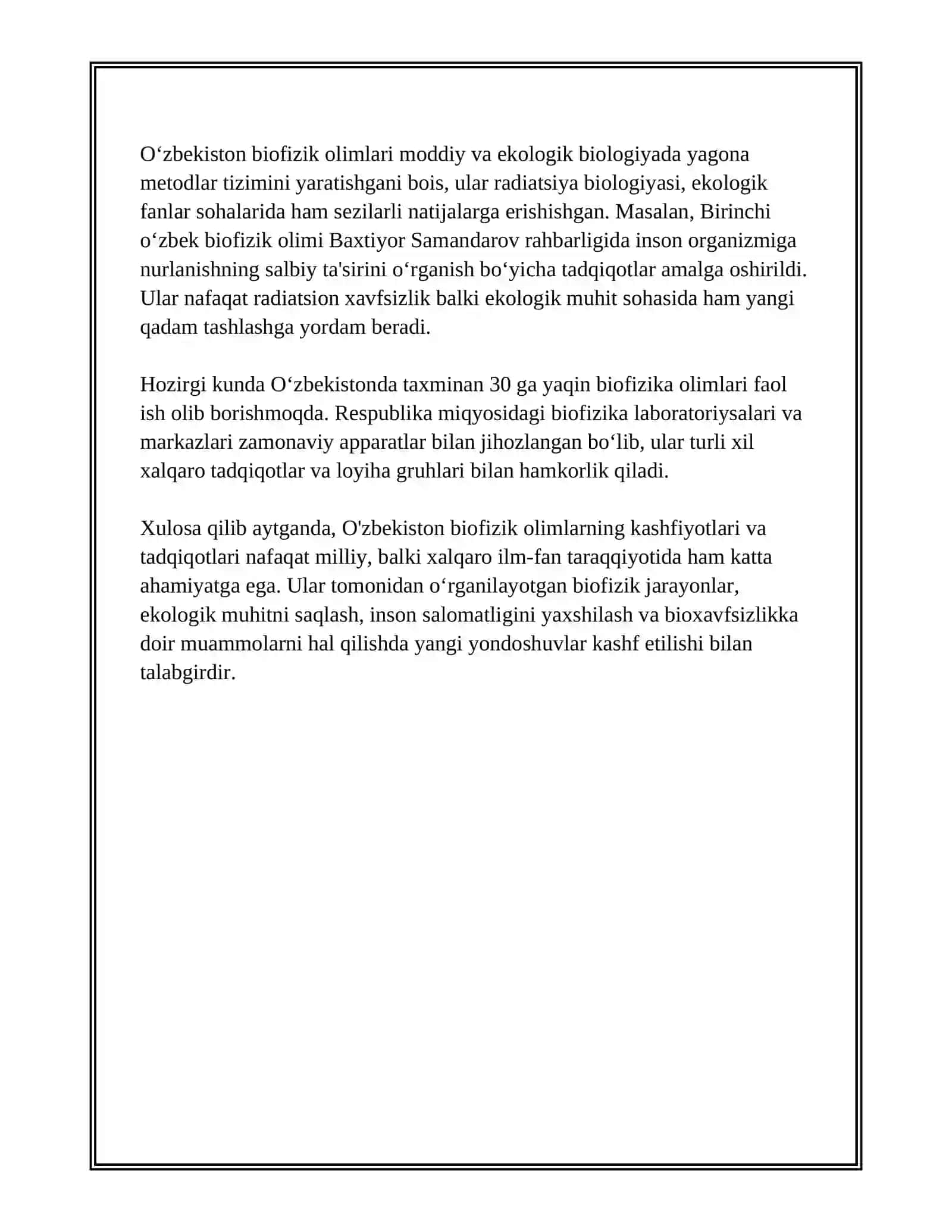 OʻZBEKISTON OLIMLARINING BIOFIZIKAGA QO'SHGAN HISSALARI 4