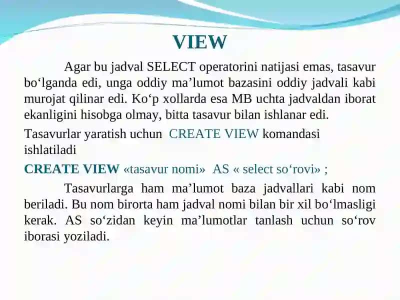 Tashkil qilish nuqtai nazaridan ma’lumot bazasini tarkibiga olish 4