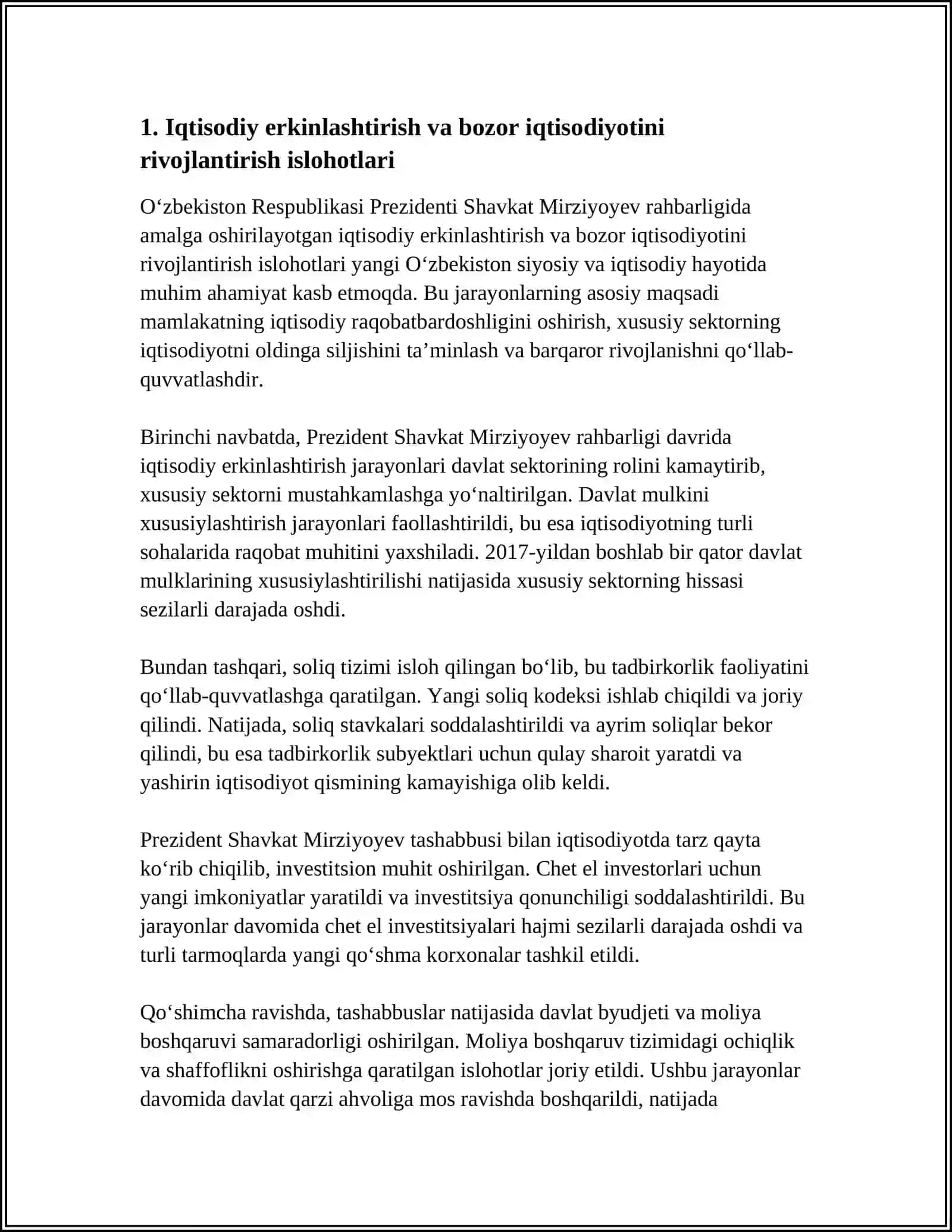 YANGI O‘ZBEKISTONDA PREZIDENT SH.M.MIRZIYOYEV RAHBARLIGI VA TASHABBUSI OSTIDA AMALGA OSHIRILAYOTGAN ISLOHOTLARI 4