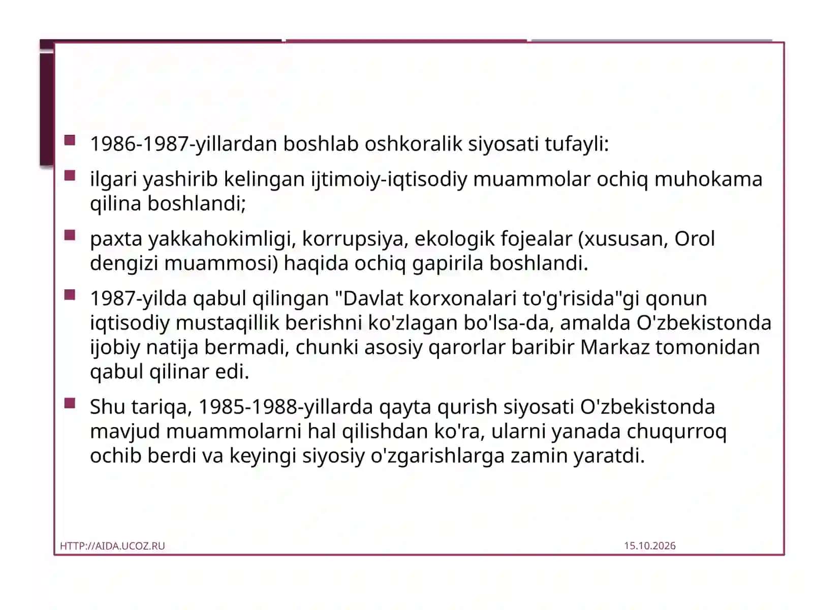 Qaytaqurish: O'zbekistondagi ijtimoiy-siyosiy vaziyat 4