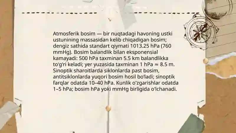 Ob-havo elementlari, yogʻinlar, temperatura, shamollar va ulardagi tabiiy oʻzgarishlarni anglash 4