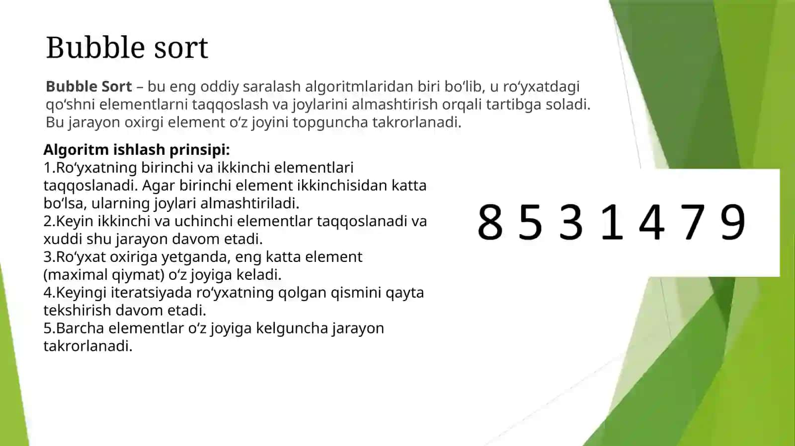 MAVZU MA’LUMOTLARNI SARALASH ALGORITMLARI 4