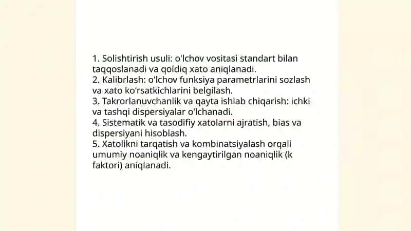 O'lchov vositalarining metrologik xususiyatlarini aniqlash 4